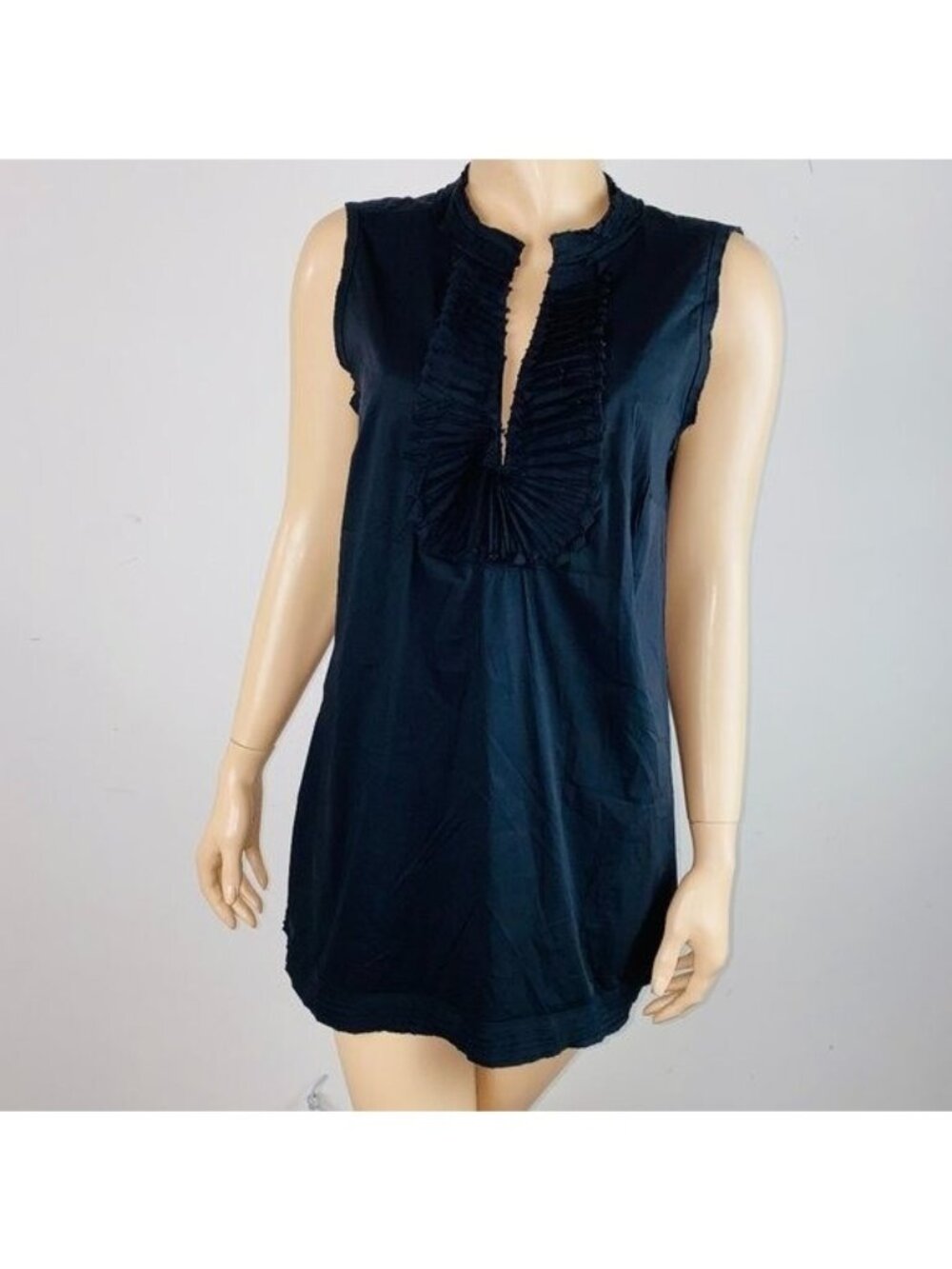 Alfani Top Womens Lightweight Black Pleated Plunge Split Neck Tunic 10